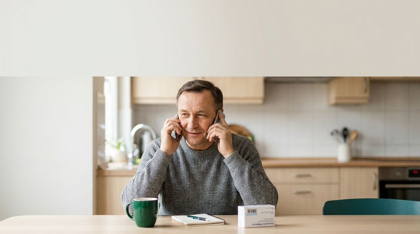 Pacjent rozmawia z lekarzem przez telefon podczas teleporady w domu